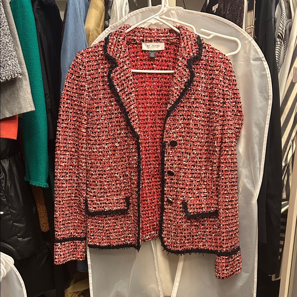 St. John Red and Black Tweed Blazer and skirt